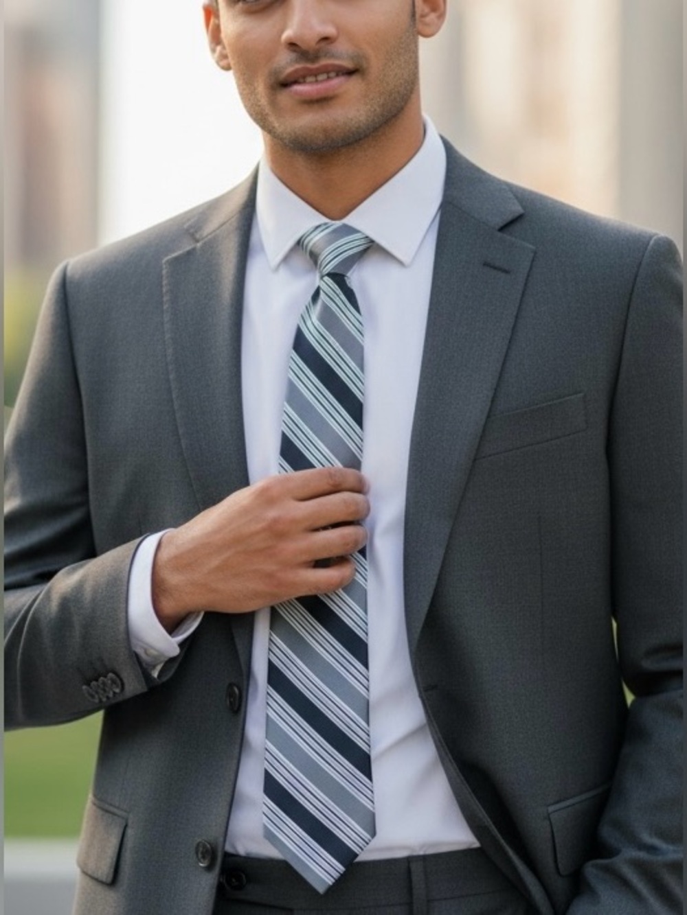 Michael Kors Gray and Black Diagonal Stripe Tie